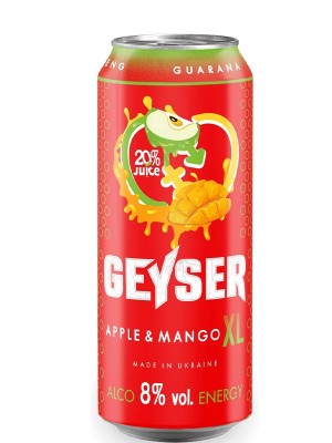 Енергетичний напій Гейзер, Яблуко-Манго / Geyser, Аpple-Mango, Volynski Browar, ж/б, 8%, 0.5л