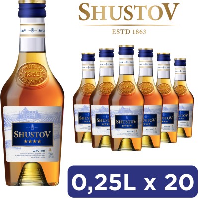 Упаковка спиртного напою Шустов Легендарна колекція 4* 0.25 л 40% x 20 шт