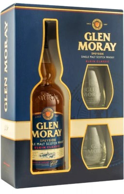 Віскі односолодові Glen Moray Elgin Classic 0.7 л 40% у подарунковій упаковці + 2 склянки