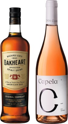 Спиртовий напій на основі рому Бакарді Oakheart Original 0.7 л 35% + Вино Capela DOC рожеве сухе 0.75 л 12%