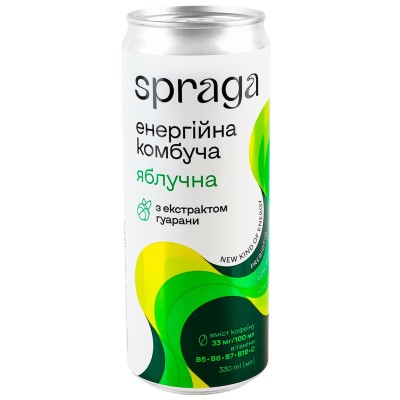 Газований напій енергетичний безалкогольний Яблучна Комбуча енергійна Spraga 0,33 л