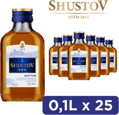 Упаковка спиртного напою Шустов Золота колекція 3* 0.1 л 40% x 25 шт
