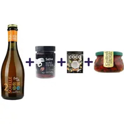 Набір Смак Італії: пиво 2 Sorelle Sister Ale світле 5.9% 0.33 л + оливки Sativa Каламата без кісточок мариновані з орегано 350 г + чипси кокосові Coco Deli з сиром Пармезан 30 г + томати Casa Rinaldi сушені гриль в олії 320 г