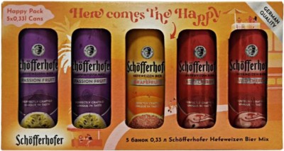 Подарунковий набір суміші пива із соком Schofferhofer Hefeweizen (Grapefruit – 1 шт., Wild Cherry – 2 шт., Passion Fruit – 2 шт.) світле нефільтроване 2.5% 0.33 л x 5 шт.
