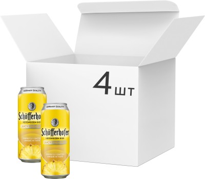 Упаковка суміші пива з соком Schofferhofer Juicy Pineapple Hefeweizen Мультипак світле нефільтроване 2.5% 0.5 л x 4 шт