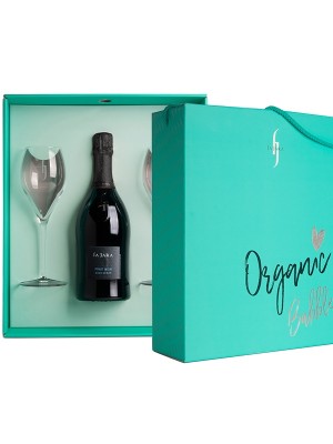 Ігристе вино Ла Джара, Пино Нуар, Блан де Нуар / La Jara, Pinot Noir, Blanc de Noir, біле брют 0.75л, в подарунковій коробці + 2 келихи