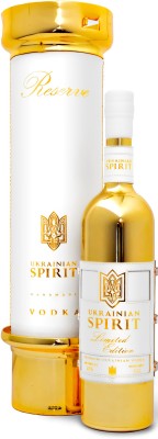 Горілка Ukrainian Spirit Luxury 6 л 40% у золотому тубусі зі шкіряною білою етикеткою