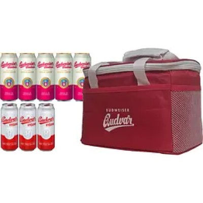 Уцінка. Набiр пива Budweiser Original 5%, Budvar Vycepni 4% (8 шт. по 0.5 л з/б) + термосумка