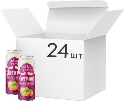Упаковка суміші пива з соком Sherwood Passion Fruit & Apple світле фільтроване 4.5% 0.5 л x 24 шт.