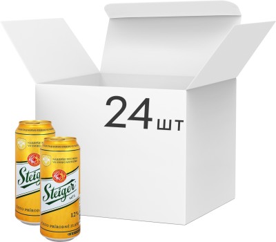 Упаковка пива Steiger світле фільтроване 5% 0.5 x 24 шт