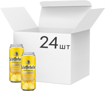Упаковка суміші пива із соком Schofferhofer Juicy Pineapple Hefeweizen світле нефільтроване 2.5% 0.5 л x 24 шт.