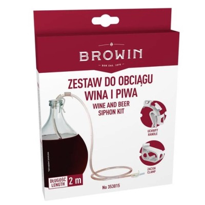 Сифон Browin для стягування вина та пива із затискачем і тримачем, 2 м