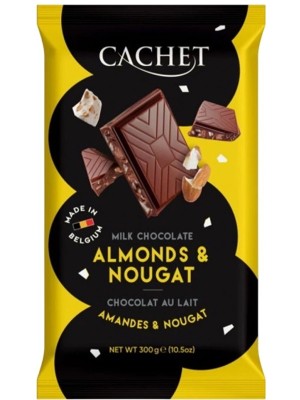 Шоколад молочний з мигдалем та нугою, Cachet, 300г