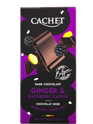 Шоколад чорний 57% з імбирем та ожиною, Cachet, 100г