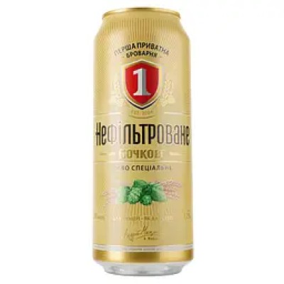 Пиво Перша приватна броварня Бочкове, світле, нефільтроване, 4,8%, з/б, 0,5 л