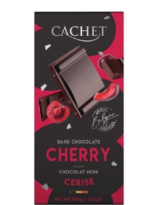Шоколад чорний 57% з вишнею, Cachet, 100г