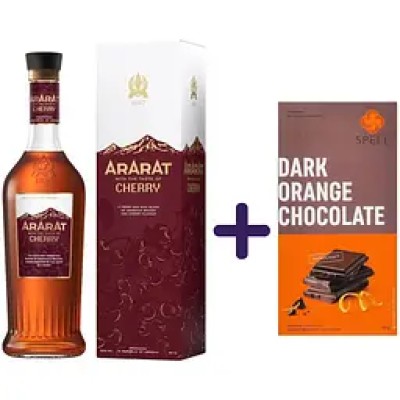 Набір: Бренді Ararat Cherry 30% 0.5 л в коробці + Плитка темного апельсинового шоколаду Spell 70 г