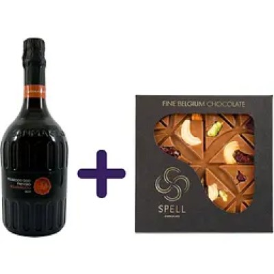 Набір: Вино ігристе San Martino Prosecco Treviso Brut біле брют 0.75 л + Шоколад Spell молочний з горіховим асорті 120 г