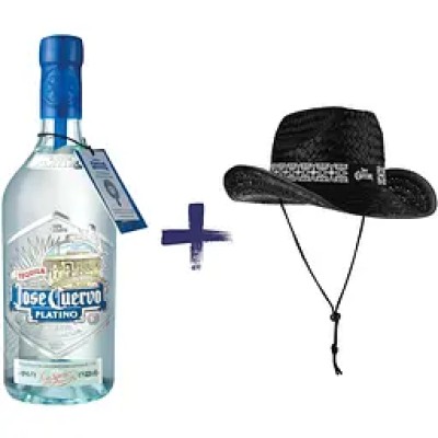 Набір: Текіла Jose Cuervo Platino 100% Agave, 40%, 0,7 л + Капелюх Jose Cuervo, натуральний, чорний