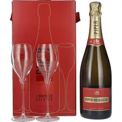 Набір: Шампанське Piper-Heidsieck Champagne Cuvee Brut біле брют 0.75 л + 2 келихи