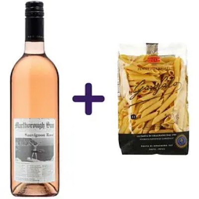 Набір: Вино Marlborough Sun Sauvignon Rose рожеве сухе 0.75 л + Макаронні вироби Garofalo Пенне Зіті 500 г