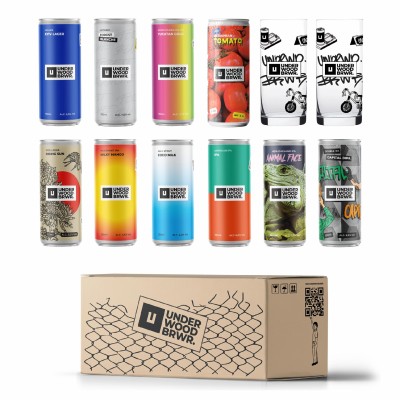 Дегустаційний набір пива Underwood Brewery 10 банок 0,33 л + 2 фірмових келиха Atl 4,1-8%
