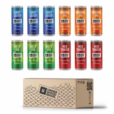 Дегустаційний набір пива Underwood Brewery світле нефільтроване 0,33 л х 12 шт (Light Lager + Hazy IPA + Original IPA + Red Tomato) 4,2-5%