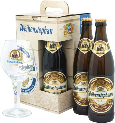 Набір пива Weihenstephaner Vitus Weizenbock світле міцне нефільтроване 7.7% 0.5 л x 3 шт + келих 0.3 л