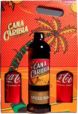 Набір Ромовий напій Cana Caribia Spiced Gold Rum 0.7 л 35% + Кока кола 2 шт. в коробці