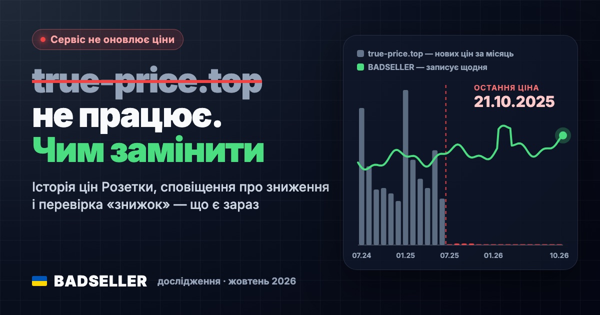 True Price (true-price.top) не працює: що сталося з історією цін Rozetka і чим її замінити